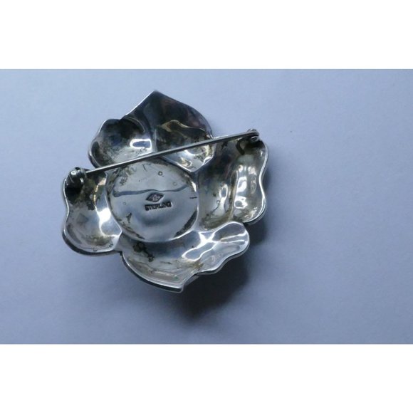 Big Bold Signed Judith Jack Sterling Silver Marcasite Faux Pearl Flower Brooch - Picture 9 of 12